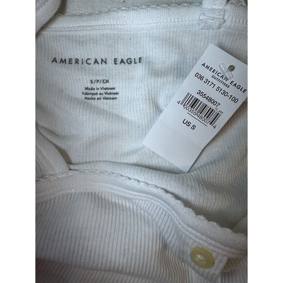 AMERICAN EAGLE White Ribbed Crop Fitted Button Thin Tank Top SIZE SMALL NWT - Picture 6 of 11